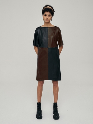 Snap Opening Faux Leather Dress