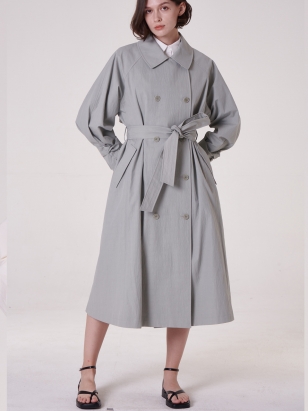 oversize flare trench coat_ khaki-grey